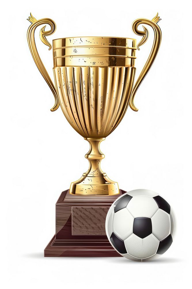 Trophy and soccer ball football sports white background.
