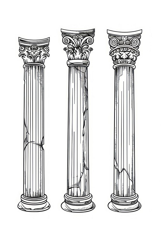 Pillars doodle architecture column white background.