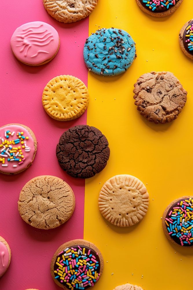 Delicious cookies arrangement backgrounds food confectionery.