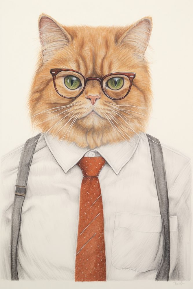 Cat character Business cloth drawing sketch accessories.