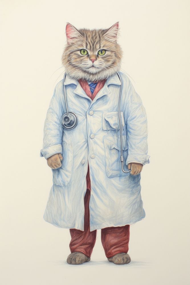 Cat character Doctor clothing apparel person.