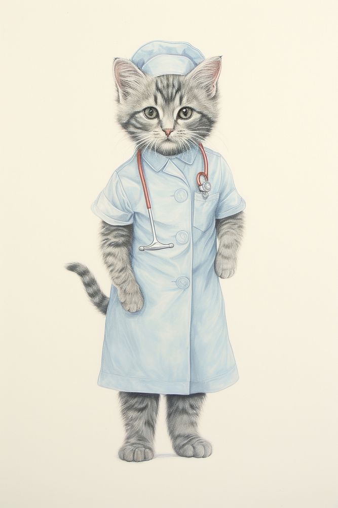 Cat character Nurse drawing sketch illustrated.