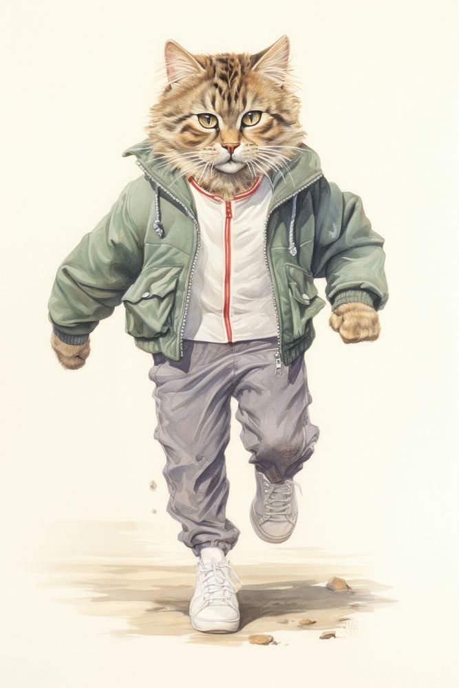 Cat character sportswear Running photography sweatshirt clothing.