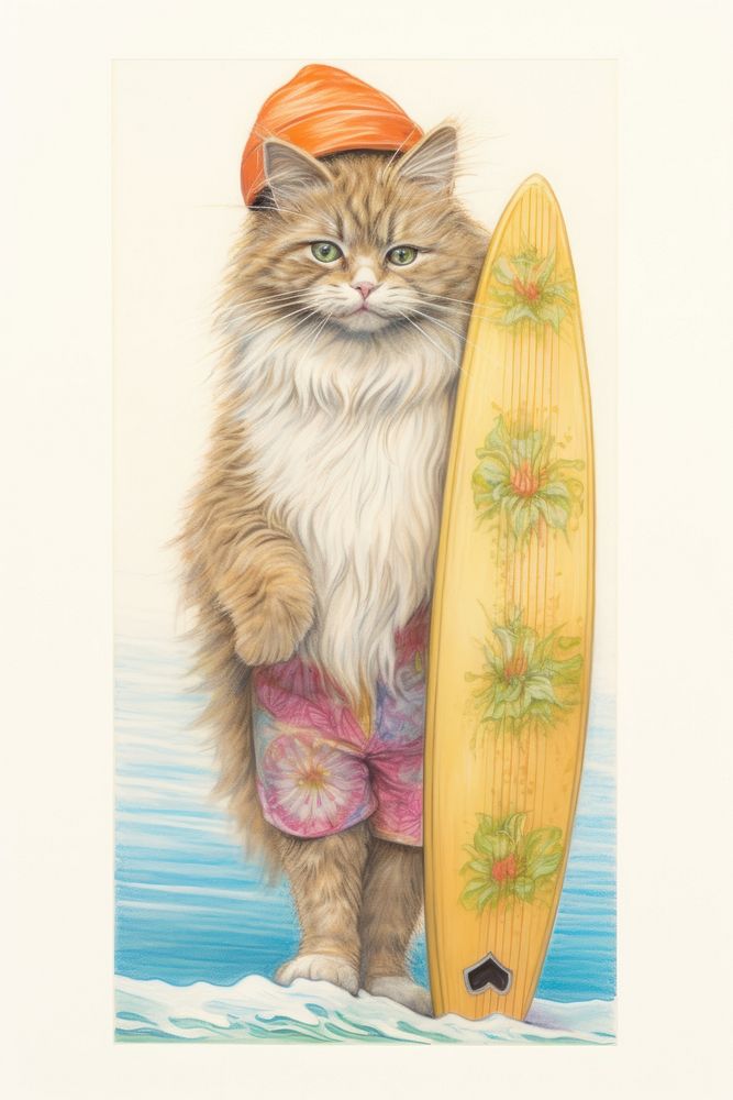 Cat character summer play Surf recreation outdoors surfing.