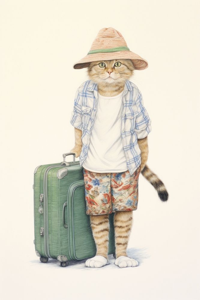 Cat character Summer Travel clothing suitcase baggage.