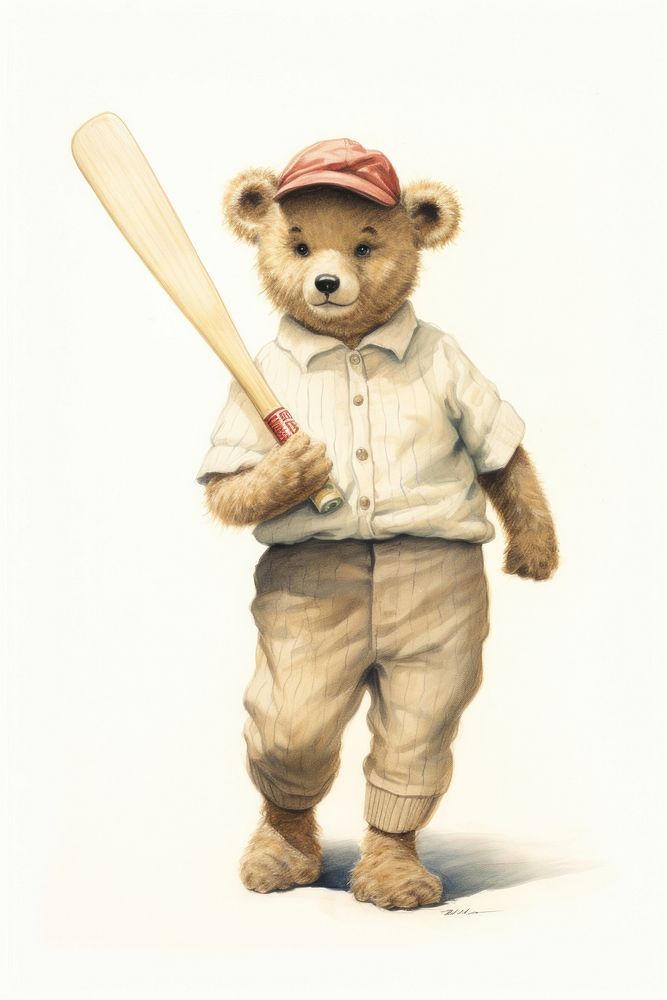 Bear character Cricket ballplayer baseball softball.