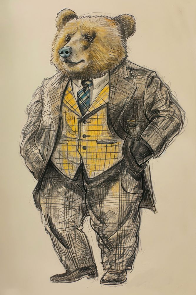 Bear character halloween suit drawing sketch illustrated.