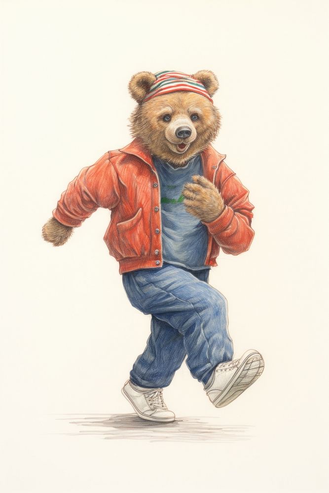 Bear character sportswear Running drawing sketch illustrated.