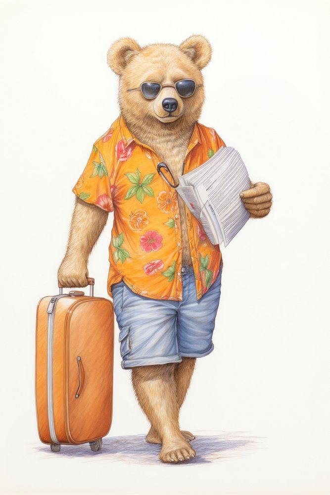 Bear character Summer Travel clothing suitcase baggage.