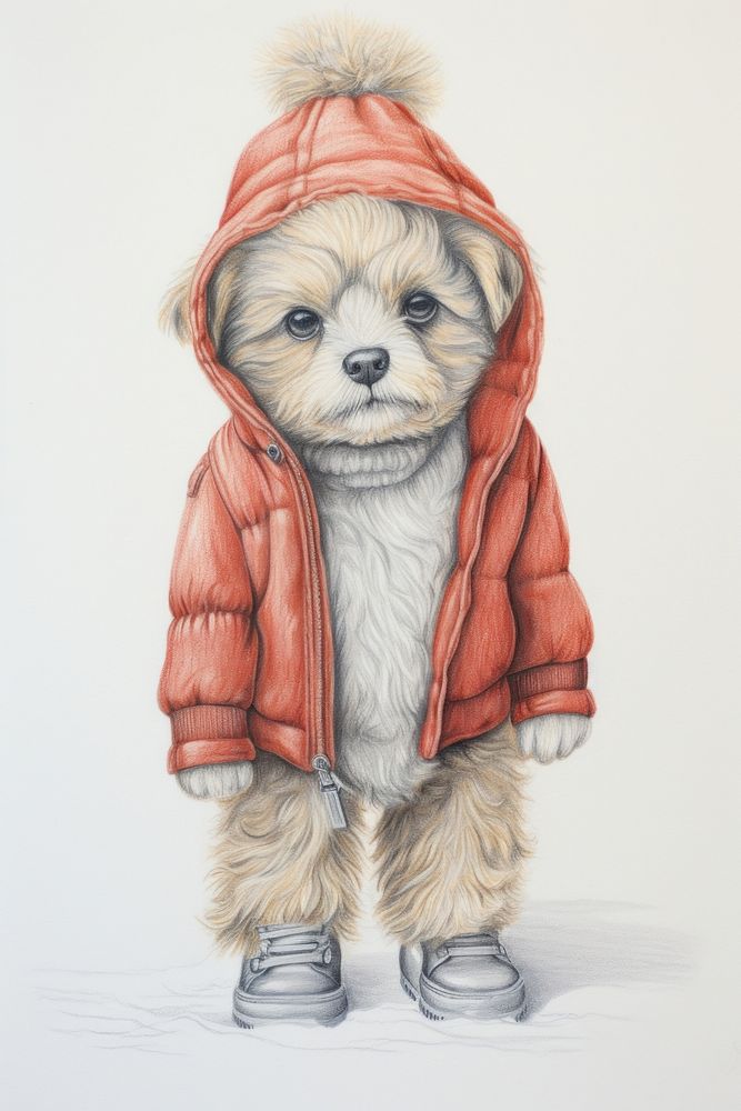Dog character Winter clothes drawing sketch illustrated.
