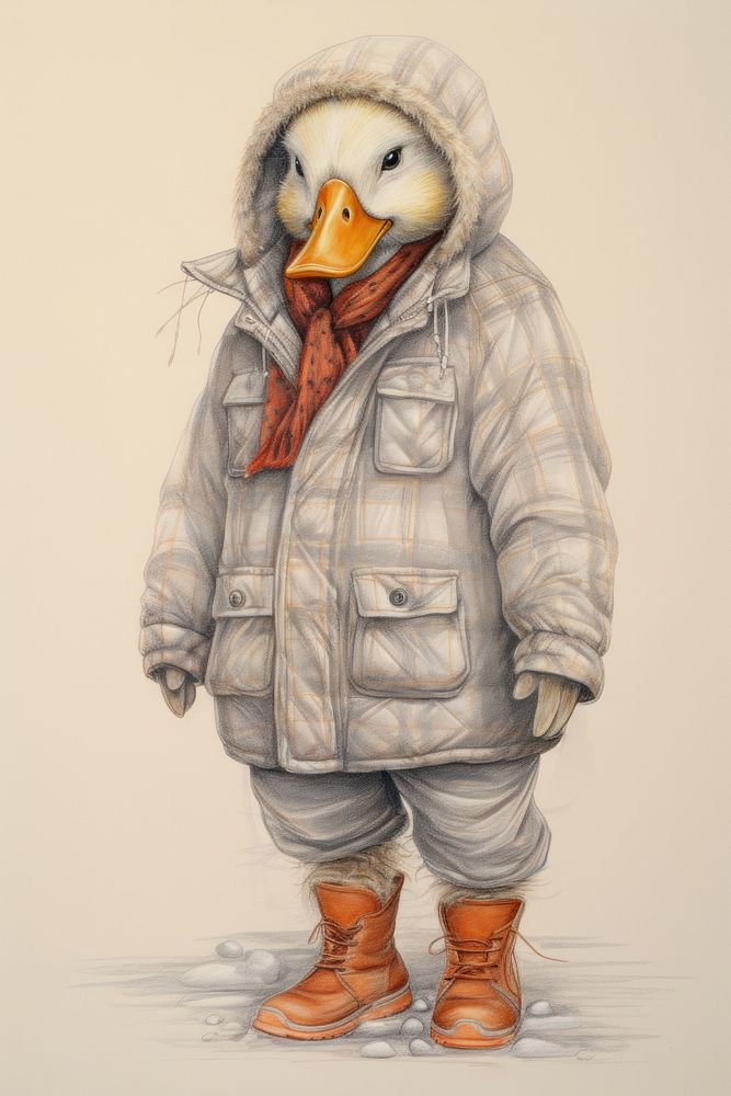 Duck character Winter clothes drawing sketch photography.