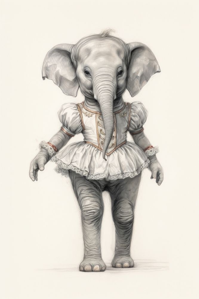 Elephant character Ballet drawing sketch illustrated.