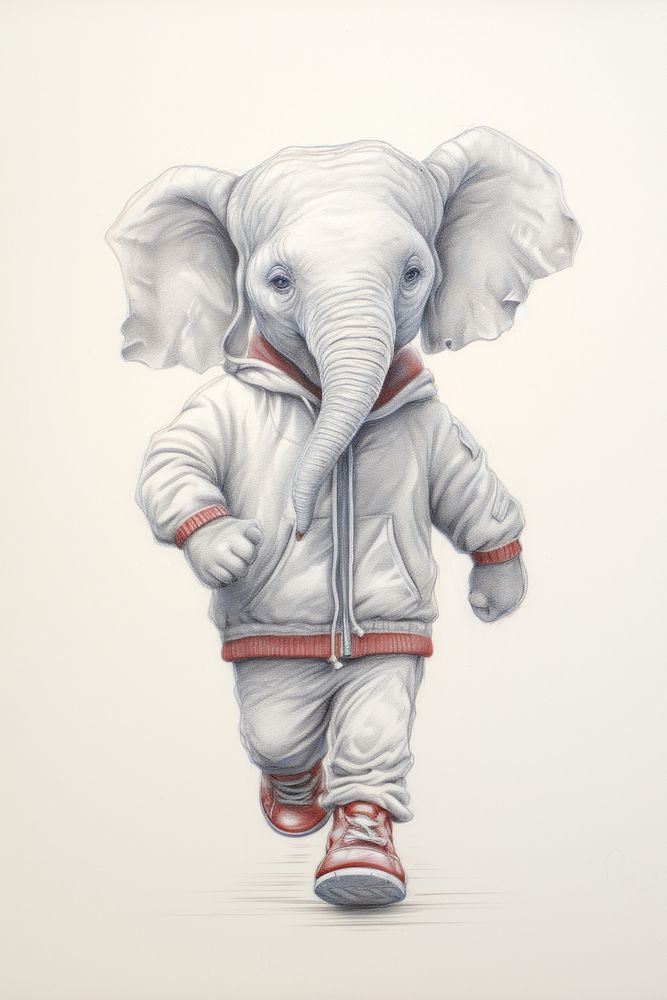Elephant character sportswear Running drawing sketch illustrated.
