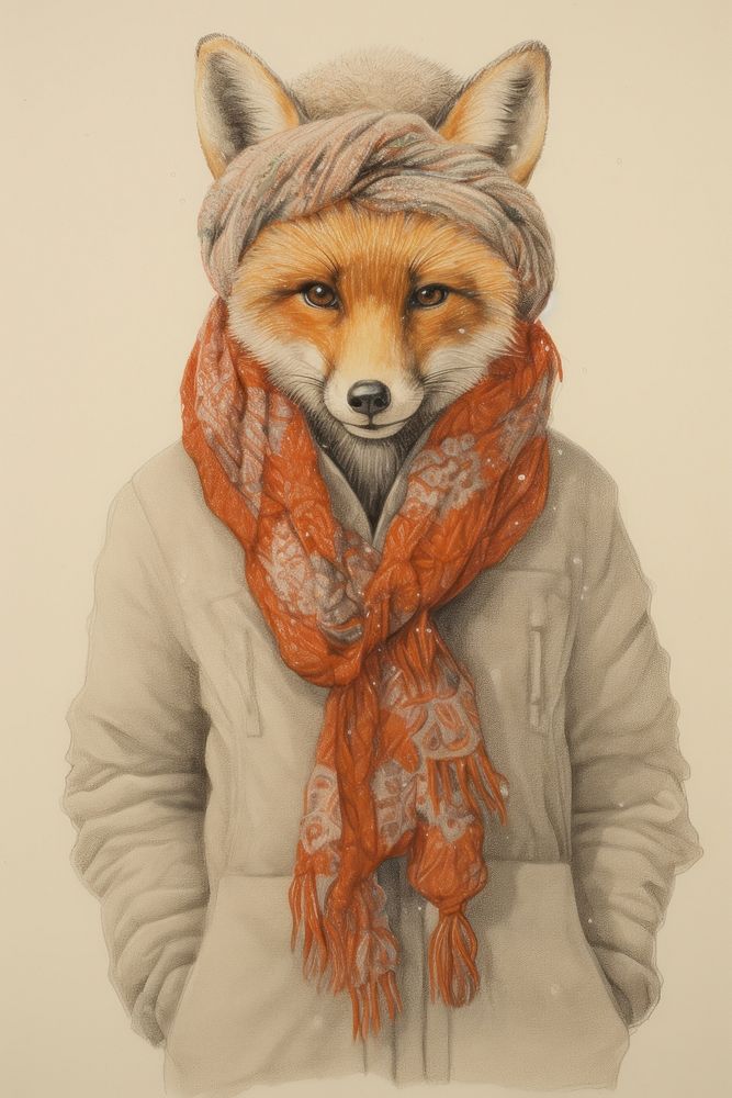 Fox character Winter clothes clothing wildlife apparel.