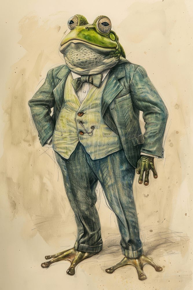 Frog character halloween suit drawing sketch illustrated.