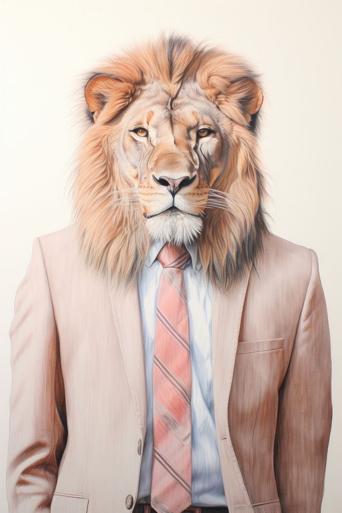 Lion character Business cloth drawing sketch accessories.