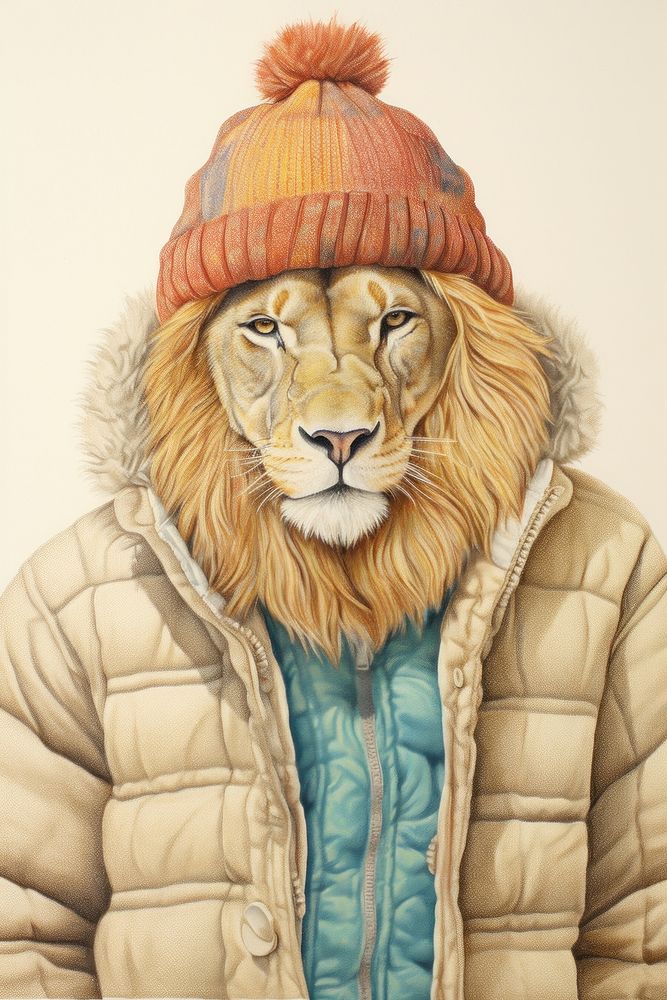 Lion character Winter clothes drawing sketch photography.