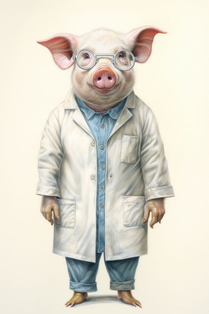 Pig character Doctor clothing apparel person.