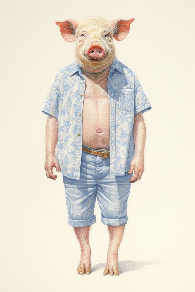 Pig character Summer Travel clothing apparel person.