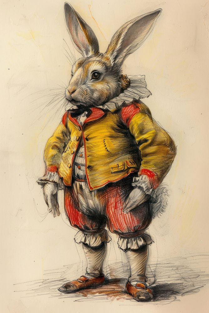Rabbit character halloween suit drawing sketch illustrated.