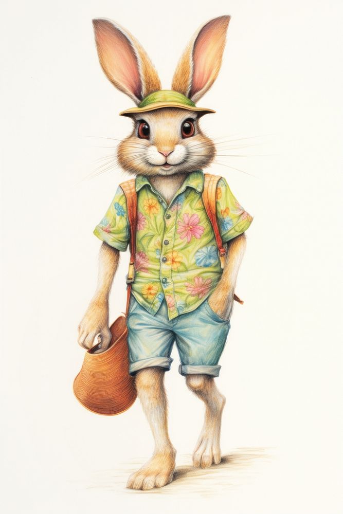 Rabbit character Summer Travel animal mammal art.