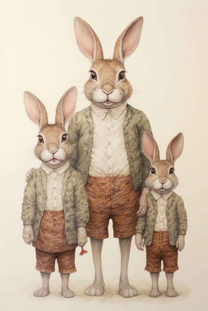 Rabbits character Family drawing sketch illustrated.