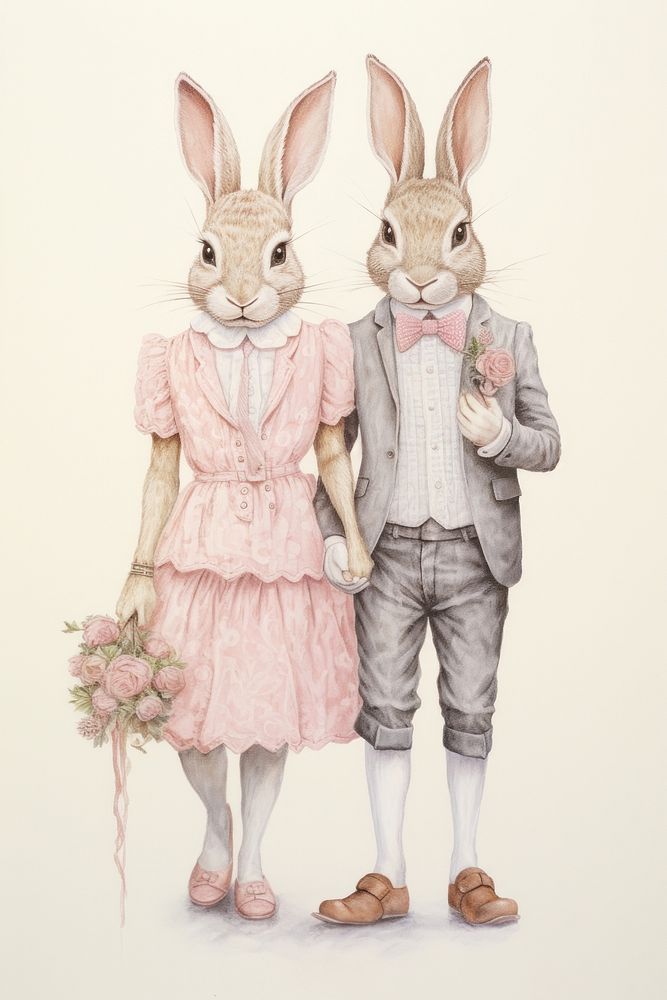Rabbits character Love Couple and Date drawing sketch illustrated.