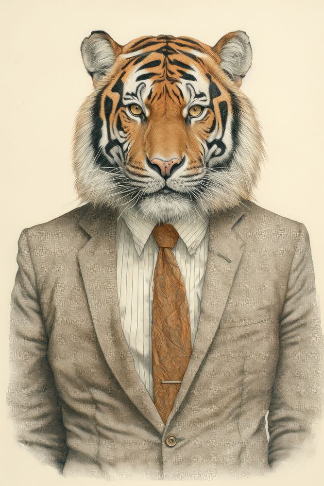 Tiger character Business cloth drawing sketch accessories.