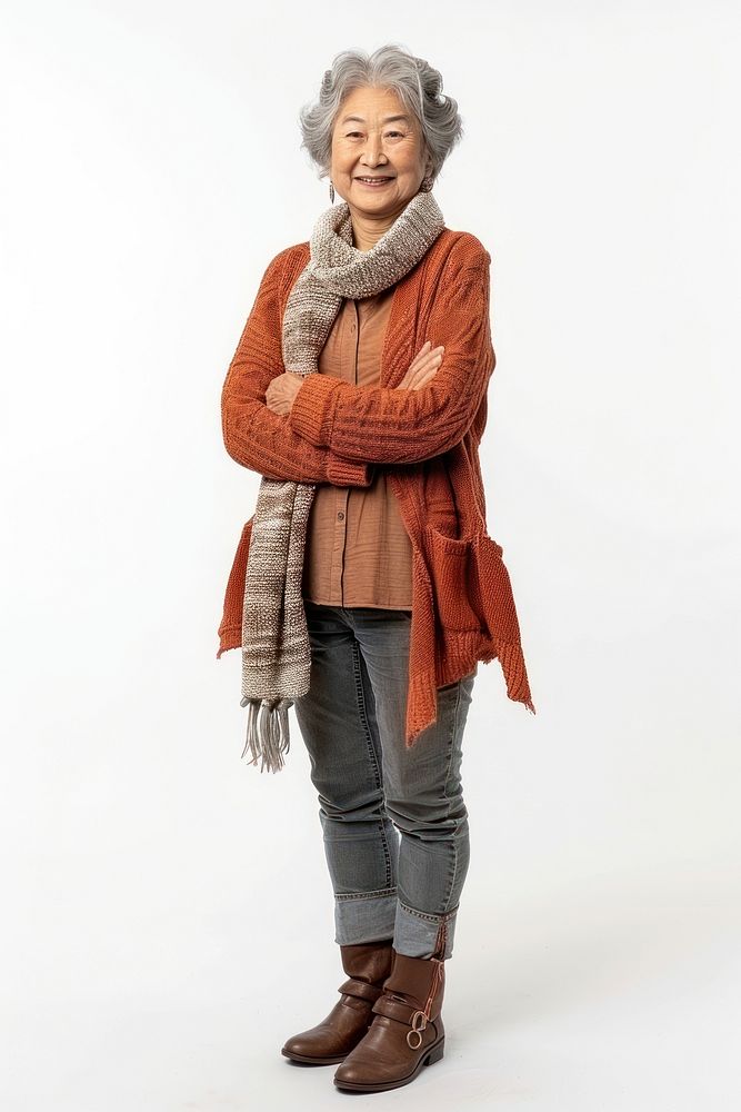 Senior chinese woman clothing knitwear apparel.