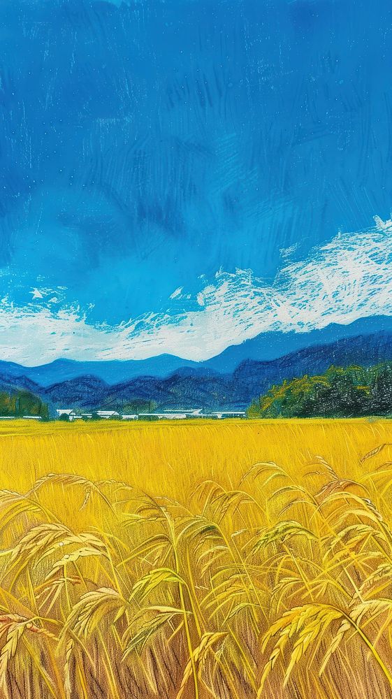 Illustration of gold rice field landscape outdoors nature.