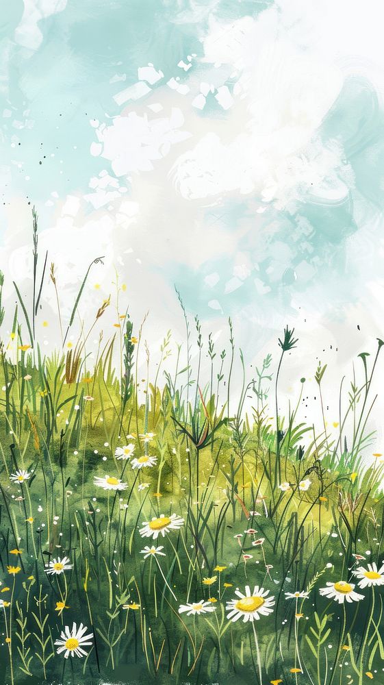 Illustration of meadow grassland outdoors painting.
