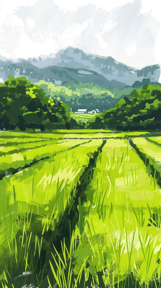 Illustration of rice field agriculture landscape outdoors.