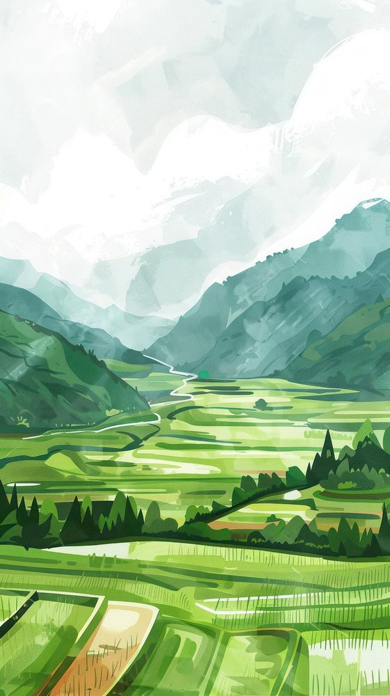 Illustration of rice field landscape outdoors nature.