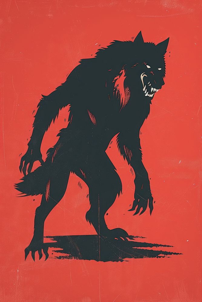 Minimalist Illustration of werewolf electronics painting wildlife.