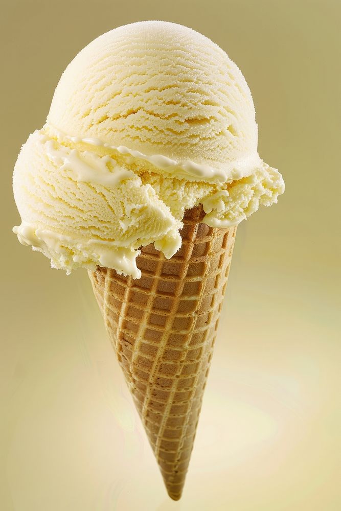 Vanilla ice cream scoop with cone dessert food freshness.