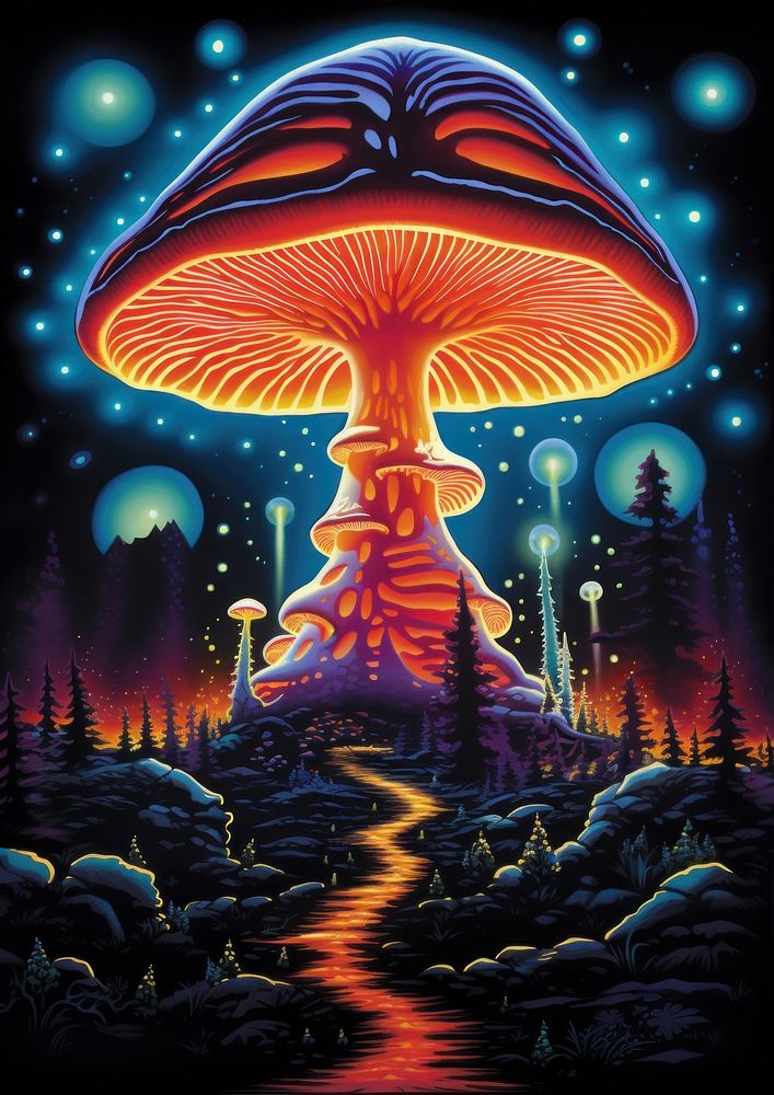 A hypnotizing pattern mushroom outdoors bonfire fungus.