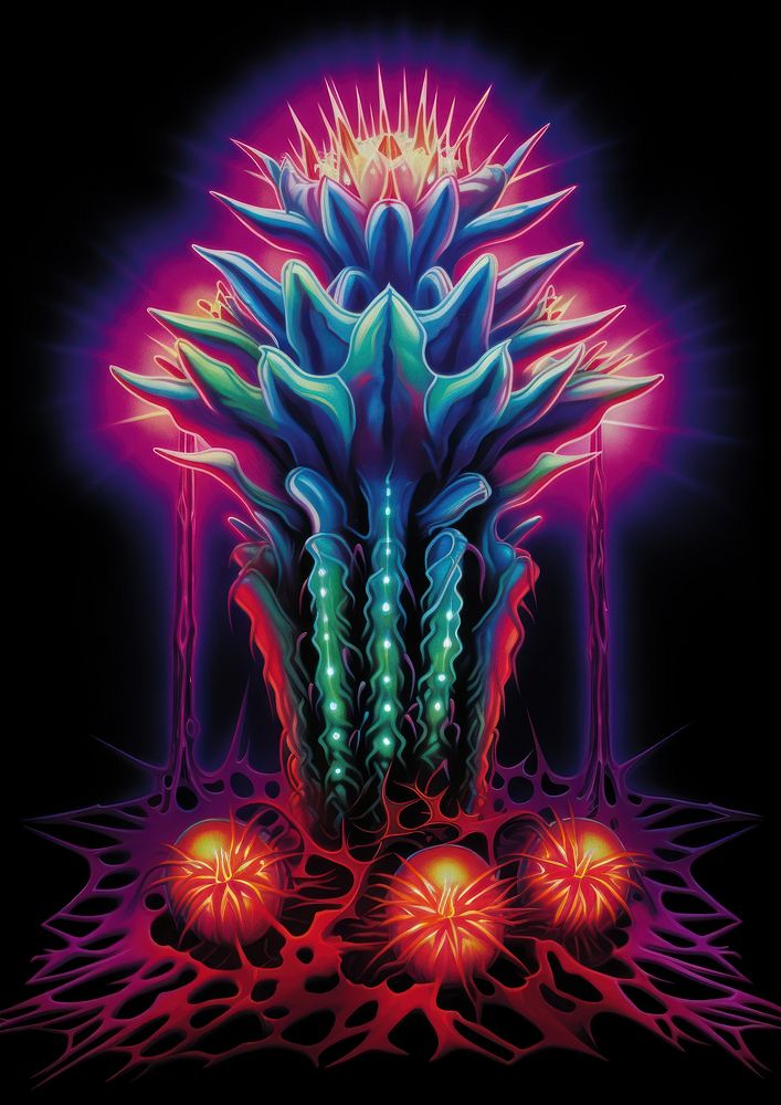 A hypnotizing cactus light neon art.