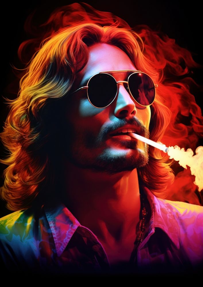A long hair man smoking weed photography accessories sunglasses.