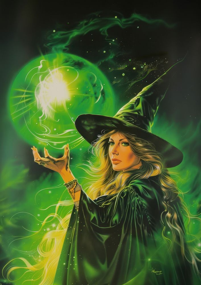 A witch casting the circle art female person.