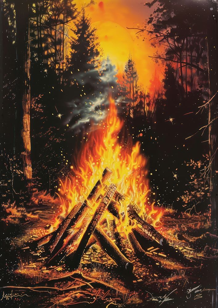 A bonfire in the wood flame.