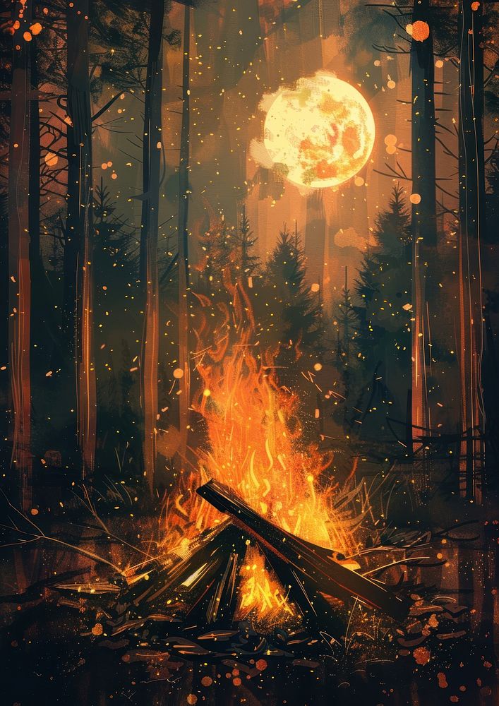 A bonfire in the wood flame.