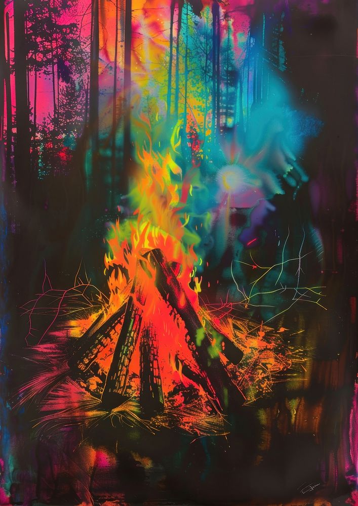 A bonfire in the wood art flame modern art.
