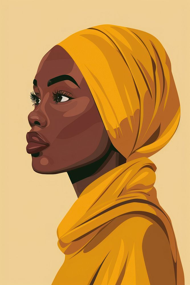 Muslim african woman portrait drawing turban.
