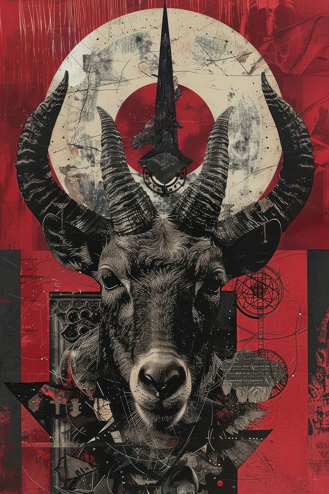 A satanism protest collage weaponry wildlife.