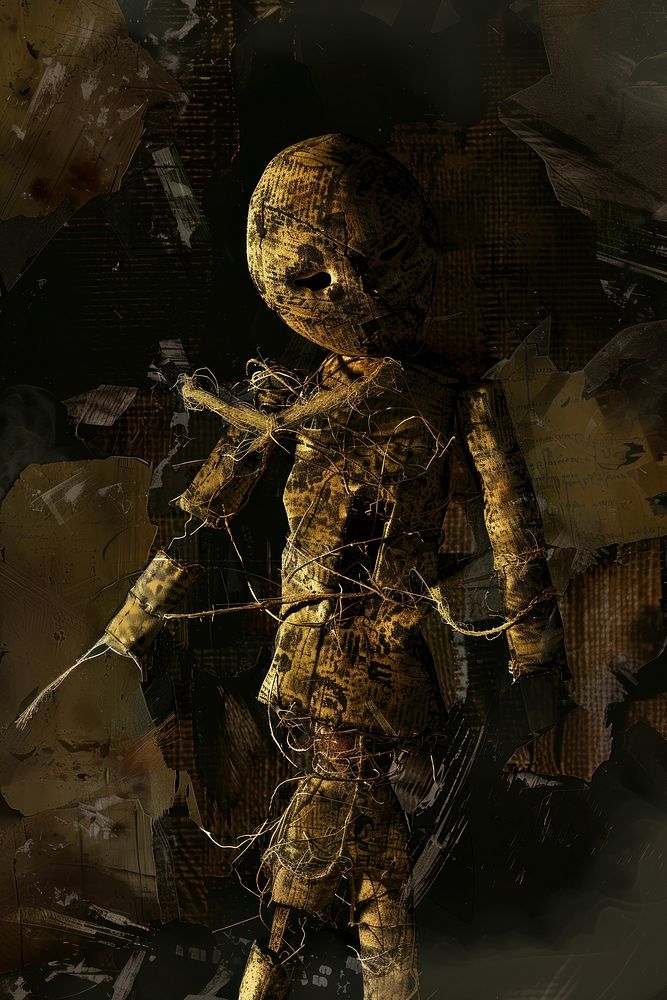 A voodoo doll scarecrow weaponry person.