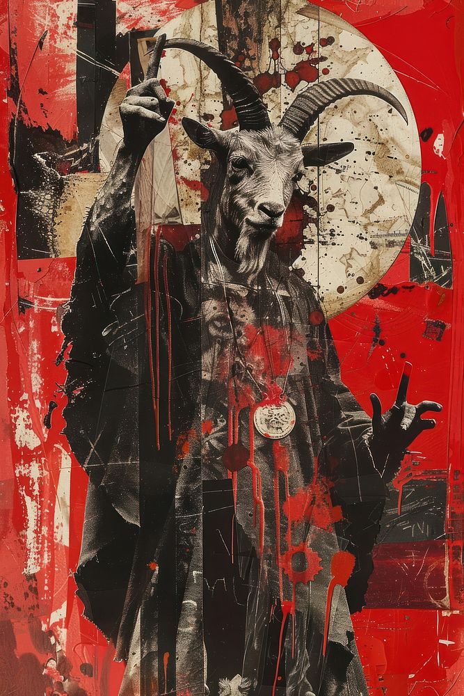 A satanism protest collage painting antelope.
