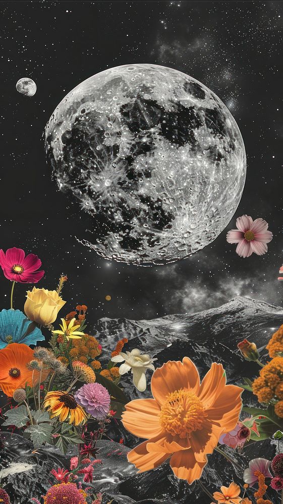 Paper collage of the moon flower astronomy outdoors.