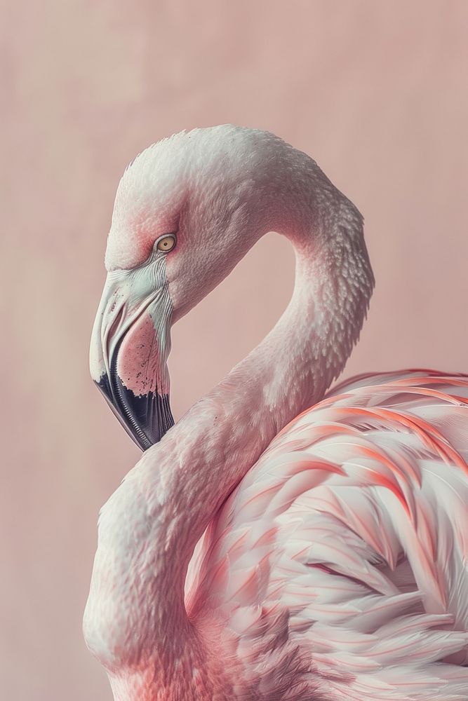Close up on pale flamingo animal bird beak.
