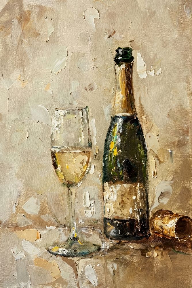Close up on pale champagne painting bottle glass.