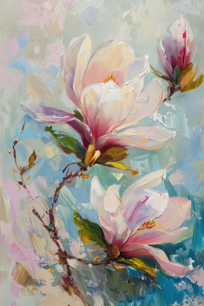 Close up of magnolia flower painting blossom petal.